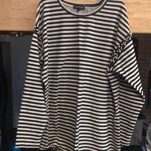 Lane Bryant black and gray striped long sleeve shirt with faux pearl decor